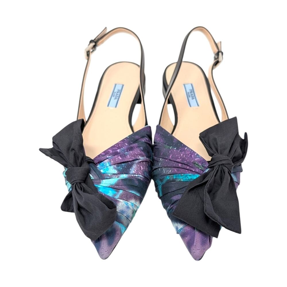 Prada Limited Edition Pointed Toe Slingback Bow Flat Purple Black Print 39.5 | 9 - Picture 3 of 13